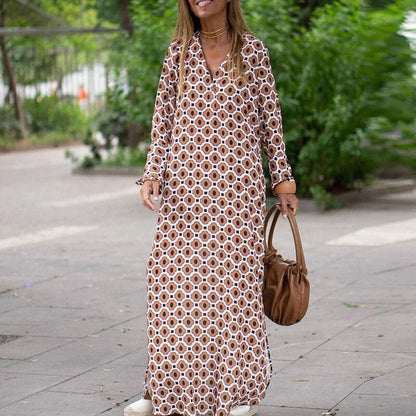 Damklänning maxi – Lös passform – V-ringning – Lång ärm – Andningsbar mix – Slitsar