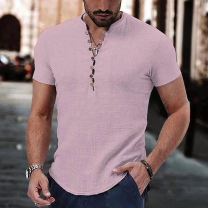 Herrskjorta med kort ärm – Slim Fit – Andningsbar mix – Knapphals avslappnad stil