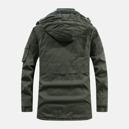 Herrjacka – Slim Fit – Mellanlång – Varm Fleecefodrad – Huva och Fickor