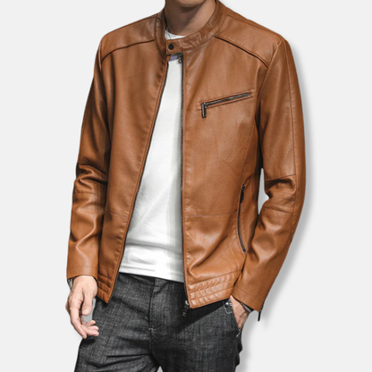 Herr Bikerjacka – Smal Passform – Struktur Silhuett – Ståkrage – Dragkedjefickor