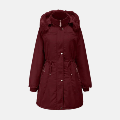 Damparkas – Vattenavvisande Tyg – Justerbar Midja – Avtagbar Fuskpälsluva – Ribbade Muddar