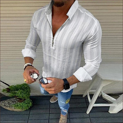 Herrskjorta - Slim Fit - Långärmad med Dragkedja - Stilren och Bekväm