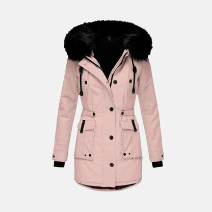 Damjacka – Figursydd Passform – Vattentät – Huva med Fuskpäls – Medellång