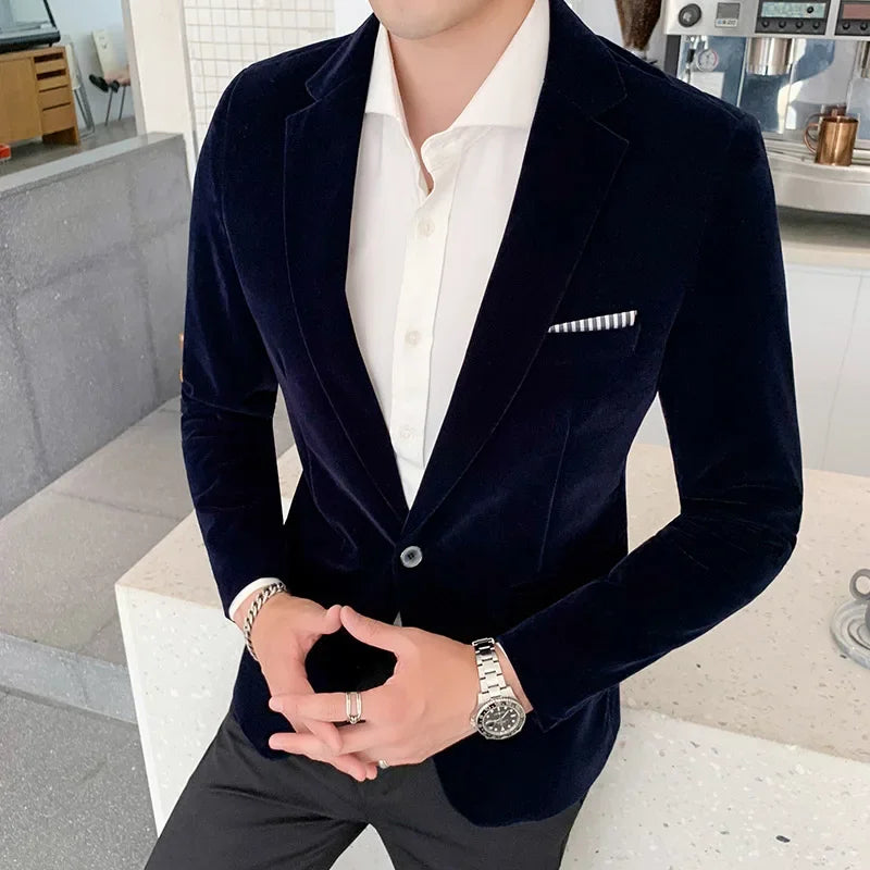 Herrkavaj – Slim Fit – Sammetstextur – Enkelknäppning – Formell Struktur