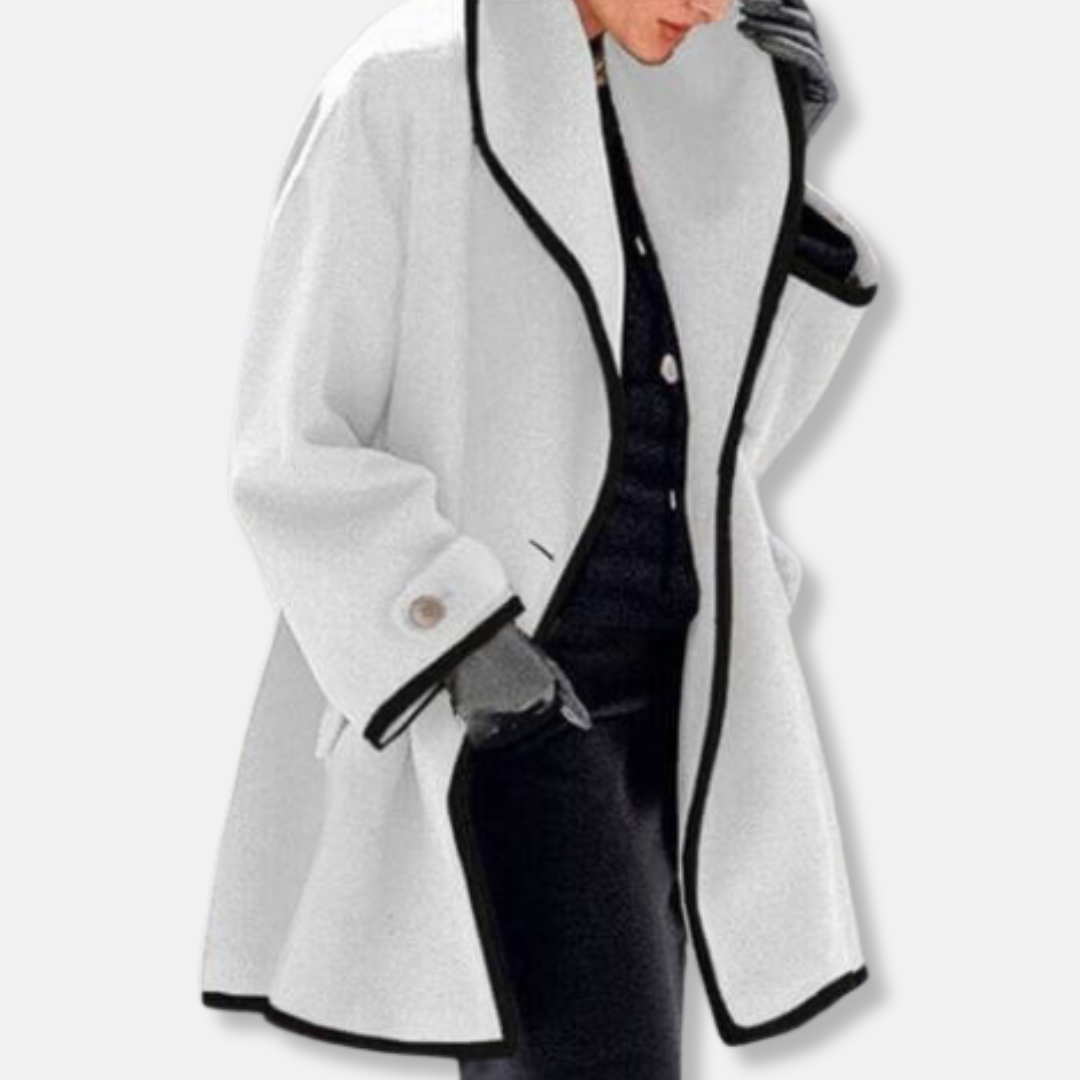 Amelia Ullkappa Avslappnad Passform | Kontrastkant Knäppning Damkappa