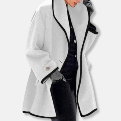 Amelia Ullkappa Avslappnad Passform | Kontrastkant Knäppning Damkappa