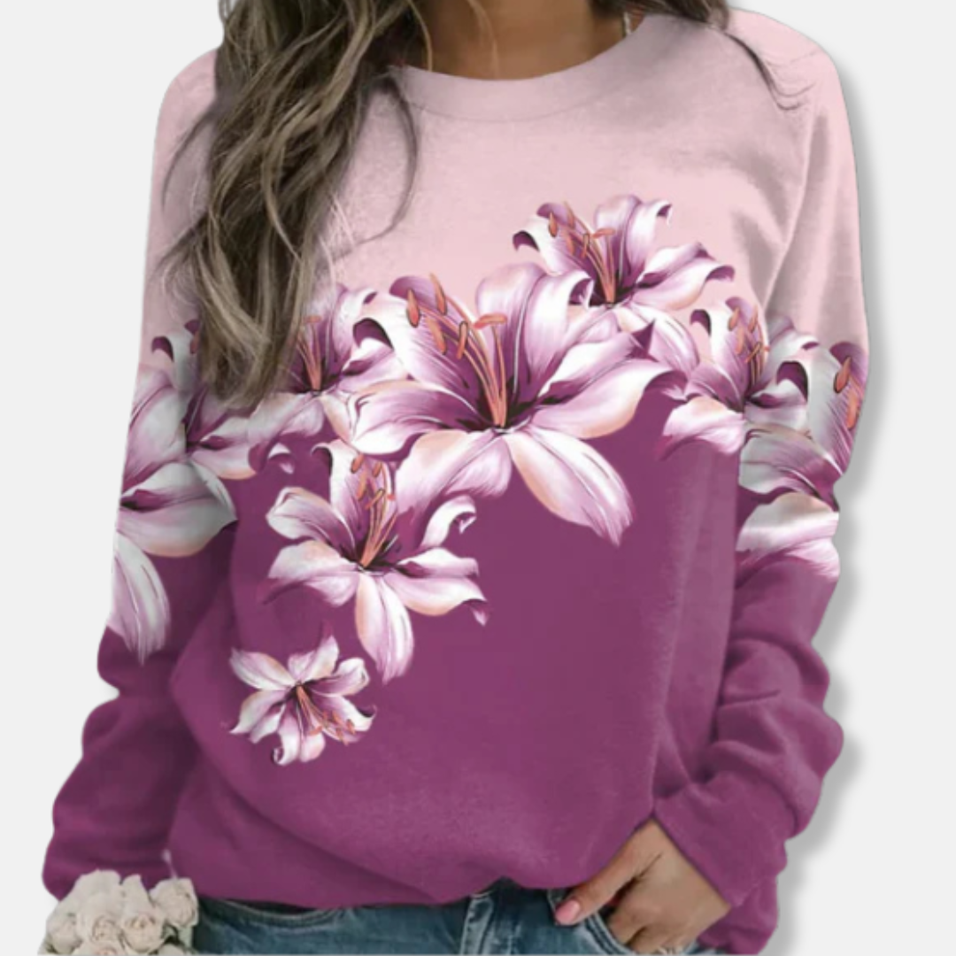 Damtröja – Avslappnad Passform – Blommigt Tryck – Lång Ärmar – Mjuk Bomull