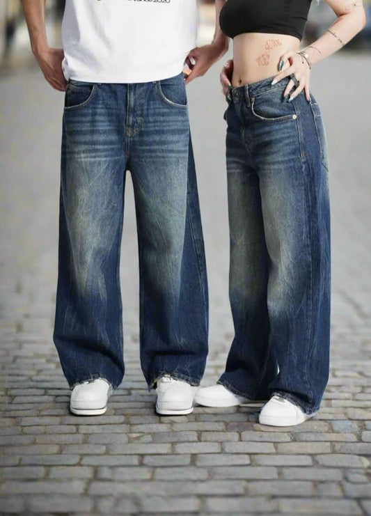 Vid Passform Denim Jeans för En Avslappnad Look för Kvinnor och Män