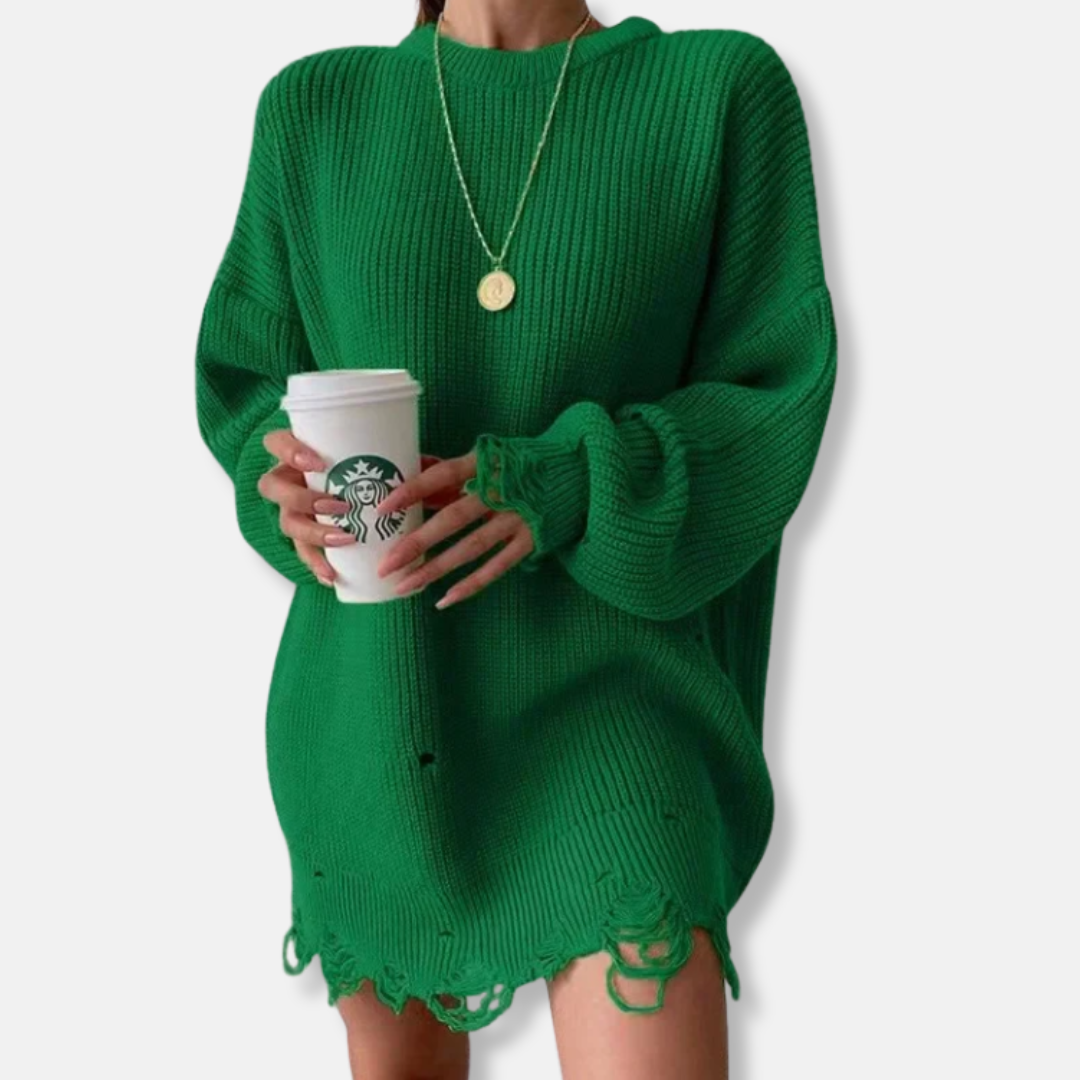 Damklänning – Minilängd – Oversize passform – Ribbstickad – Ballongärmar – Bälte