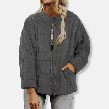 Dam Quilted Jacka – Oversized Passform – Ståkrage – Hellång Dragkedja – Lång Ärmar