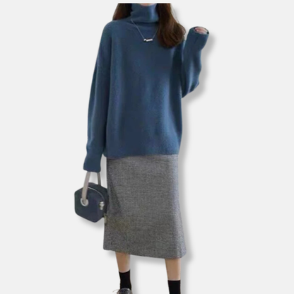 Damtröja med polokrage – Avslappnad passform – Ribbstickad – Höftlängd