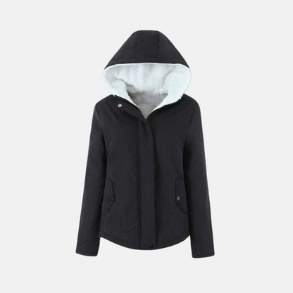 Damjacka med Huva – Vadderad Quiltad Design – Fleecefodrad – Knappstängning