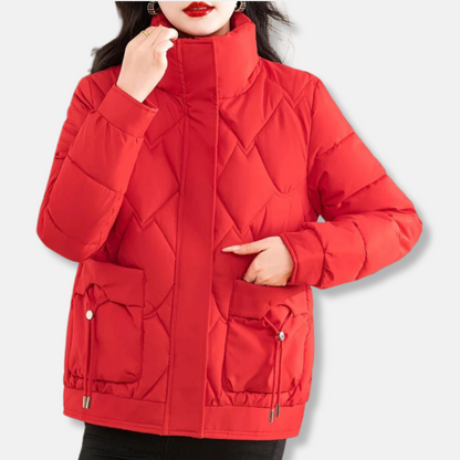 Damjacka – Vadderad Quiltad – Normal Passform – Hög Krage – Justerbar Dragsko – Fickor