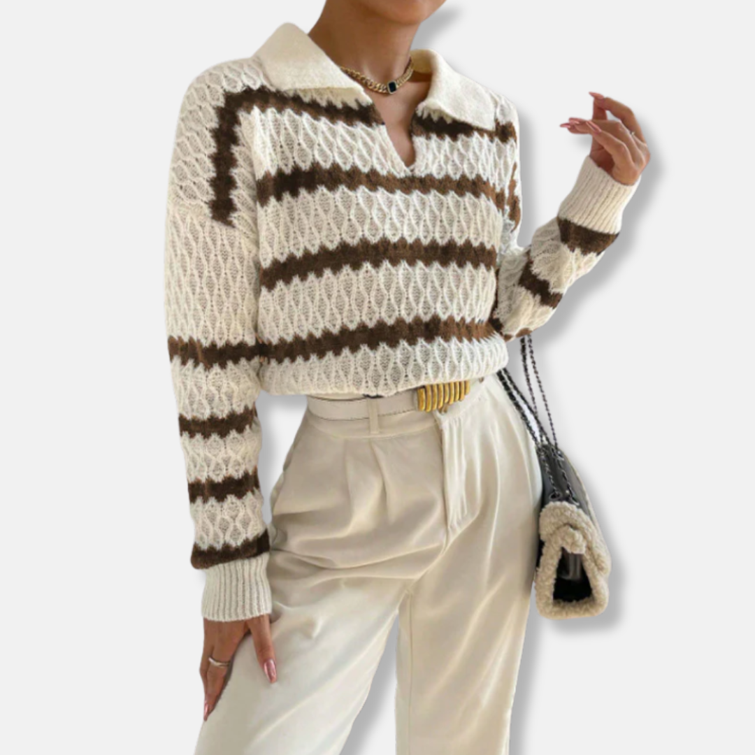 Damtröja – Avslappnad Passform – Pikékrage – Andningsbar Mjukstickad Design