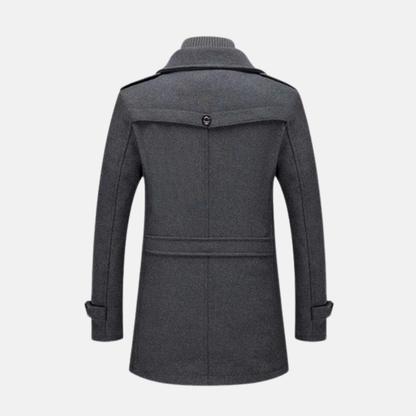 Herrkappa i  Ullblandning – Slim fit – Dubbel Krage med Dragkedja – Knäppning – Epålettdetalj