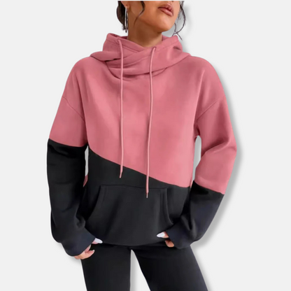 Dam Hoodie – Avslappnad Passform – Mjuk Stickad Kvalitet – Färgblock – Känguruficka