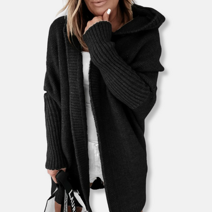 Dam Jacka – Oversize Passform – Stickad – Huva – Öppen Front – Ribbad Mudd
