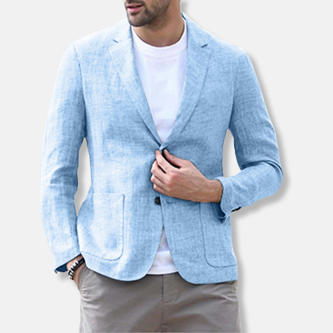 Herrkavaj – Slim Fit – Linneblandning – Enradig – Notchslagskrage