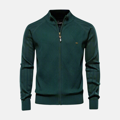 Herrjacka Stickad – Regular Fit – Strukturerad Textur – Hög Krage – Dragkedja