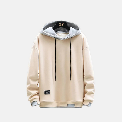 Herrhoodie – Avslappnad Passform – Bomullsblandning – Dragskohuva – Ribbade Muddar