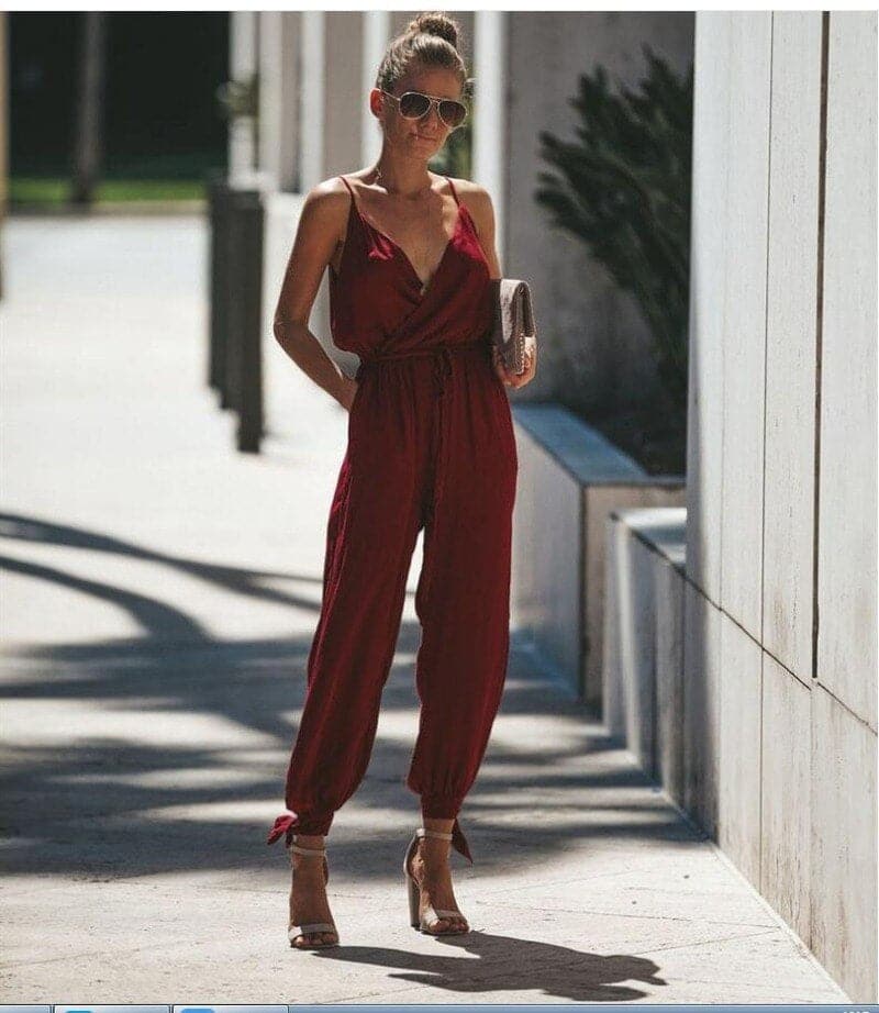 Damjumpsuit – Lös passform – Spagettiband – Hög slits – Andningsbart tyg