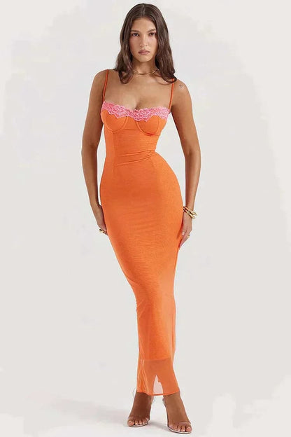 Dam Klänning - Figurnära Modell - Bustier-Topp med Spets - Lång Eleganta Festkläder
