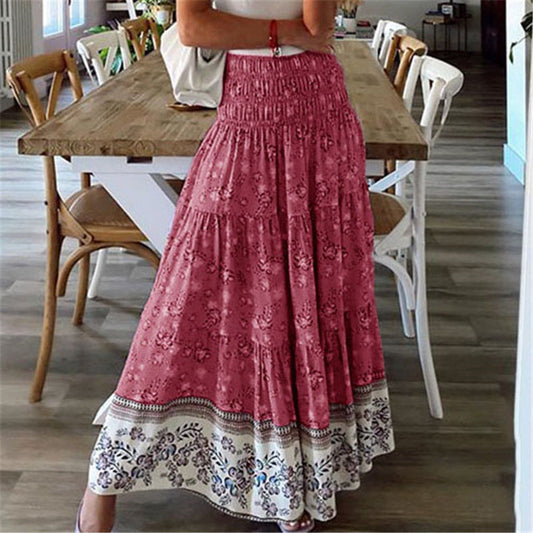 Kvinnors Maxikjol - Bohemisk Blommig Design - Tierad Med Resårmidja