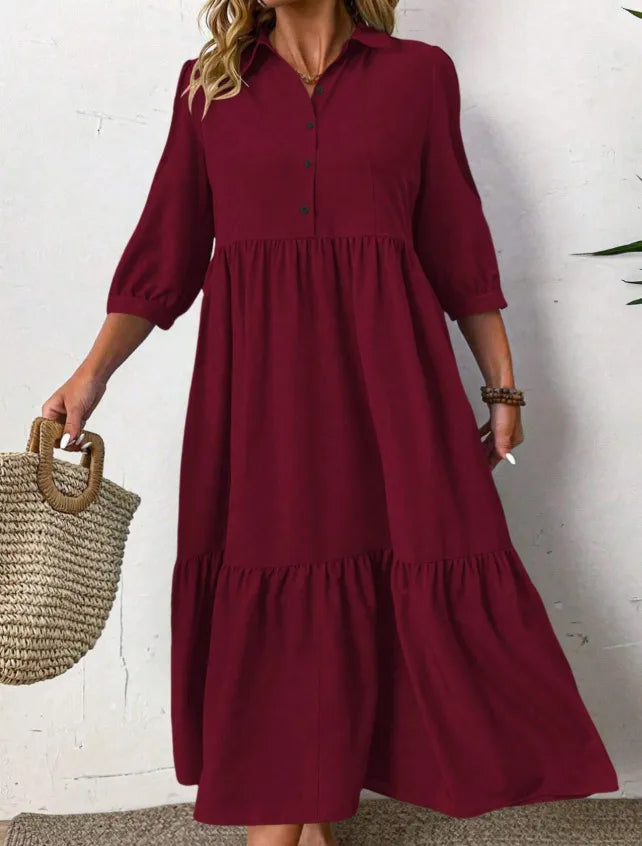 Damklänning - Vinröd knäppt - Layered Maxiklänning