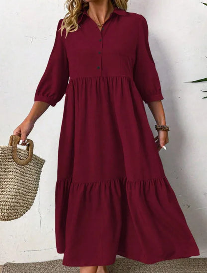 Damklänning - Vinröd knäppt - Layered Maxiklänning