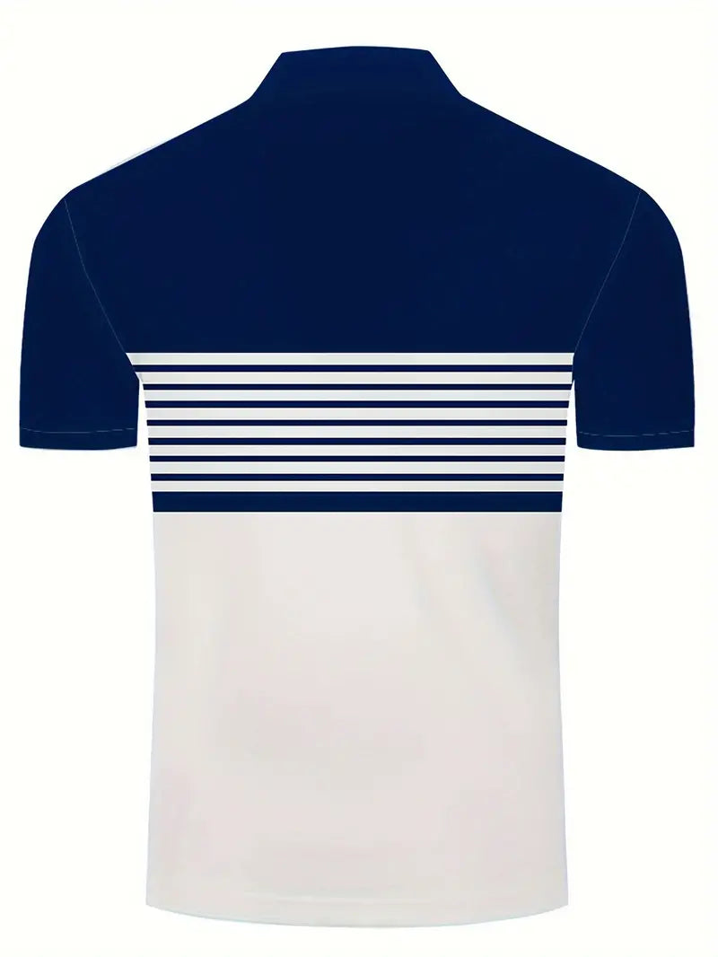 Herr Pikétröja - Randig Design - Slim Fit - Kortärmad Andas Komfort