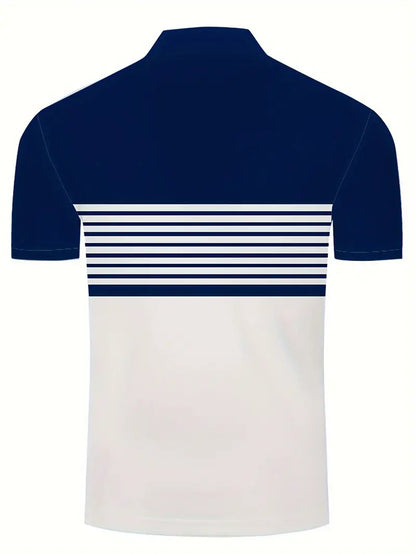 Herr Pikétröja - Randig Design - Slim Fit - Kortärmad Andas Komfort