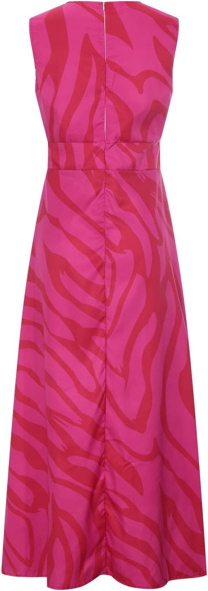 Damklänning maxi – Ärmlös – Djup V-ringning – Bomull – Geometriskt mönster