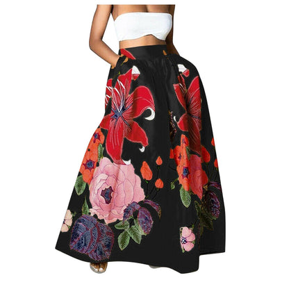 Dam Maxi Kjol - Blommigt Mönster - Hög Midja - Flödande Elegant Passform
