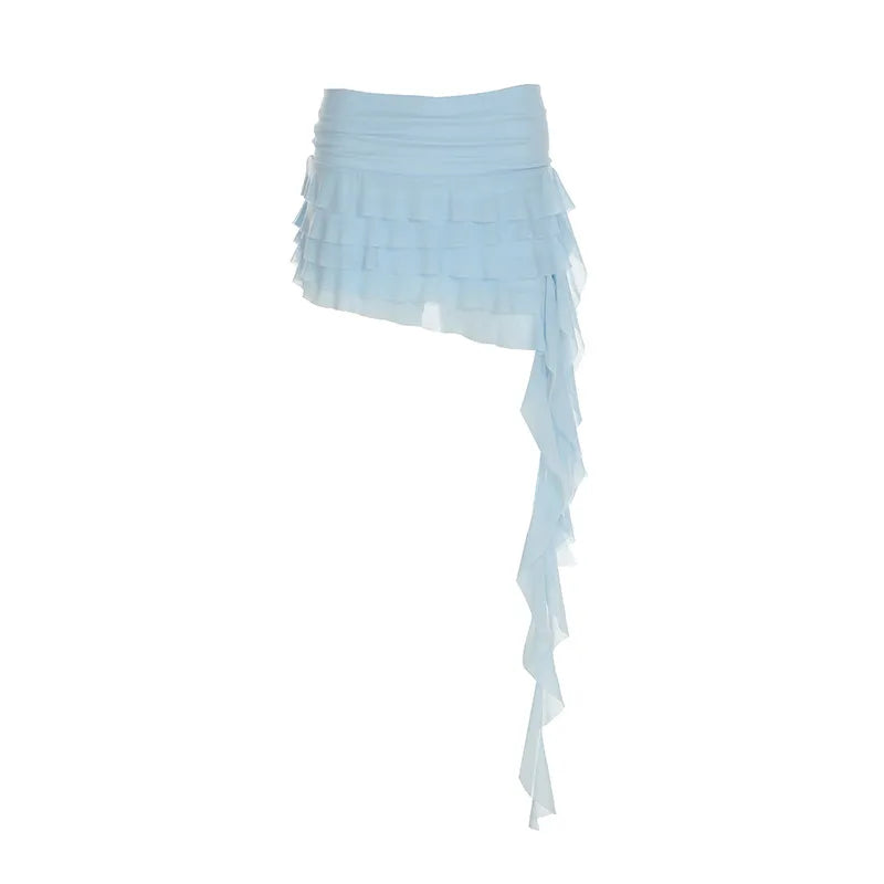 Asymmetrisk kjol med volanger för kvinnor - Elegant, böljande design