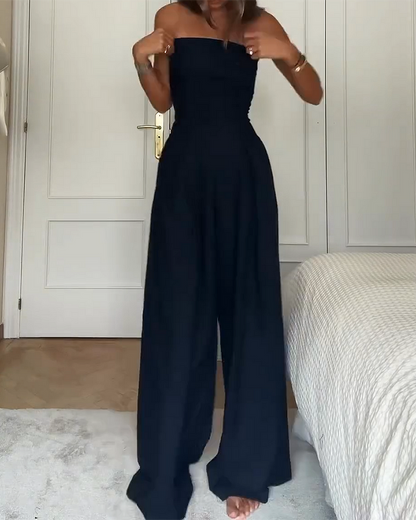 Dam Jumpsuit - Axelbandslös - Vida Ben - Fickor - Elegant och Bekväm