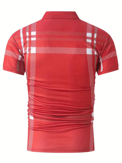 Herr Polo T-shirt - Rutigt Mönster - Slim Fit - Andningsbar Kortärmad