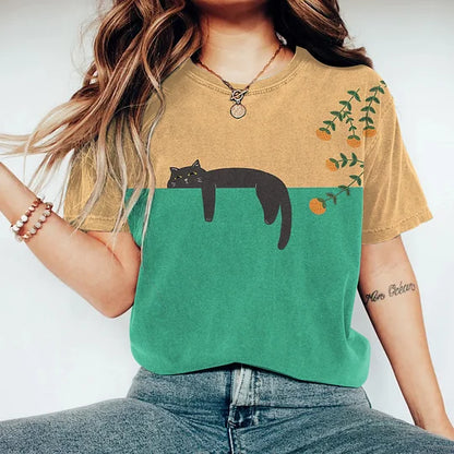 Dam T-shirt - Kortärmad - Rund Hals - Grafiskt Tryck - Bekväm Vardagsstil