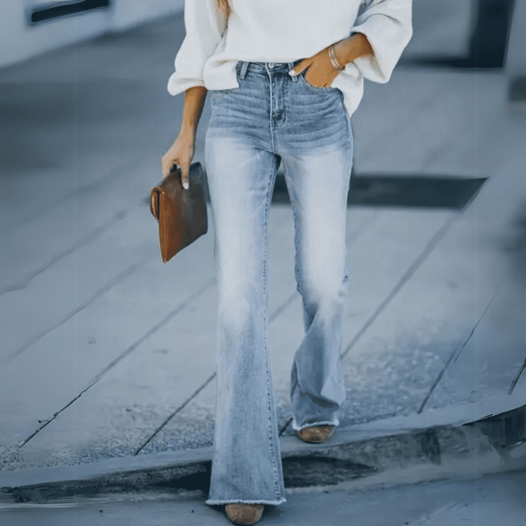 Dam Jeans – Hög Midja – Slim Fit – Utsvängda Ben – Stretch Denim – Boho Stil