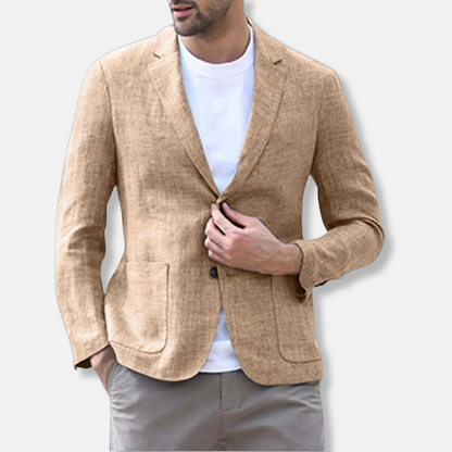 Herrkavaj – Slim Fit – Linneblandning – Enradig – Notchslagskrage