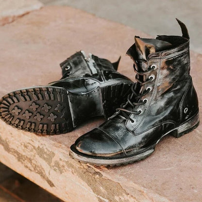 Herrboots – Ankelhöga – Läder – Snörning – Robust Passform – Mönstrad Sula