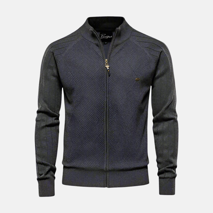 Herrjacka Stickad – Regular Fit – Strukturerad Textur – Hög Krage – Dragkedja