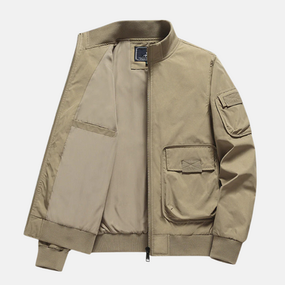 Herr Bomberjacka – Avslappnad Passform – Ribbad Krage och Muddar – Flera Fickor