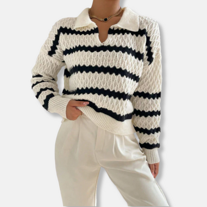 Damtröja – Avslappnad Passform – Pikékrage – Andningsbar Mjukstickad Design