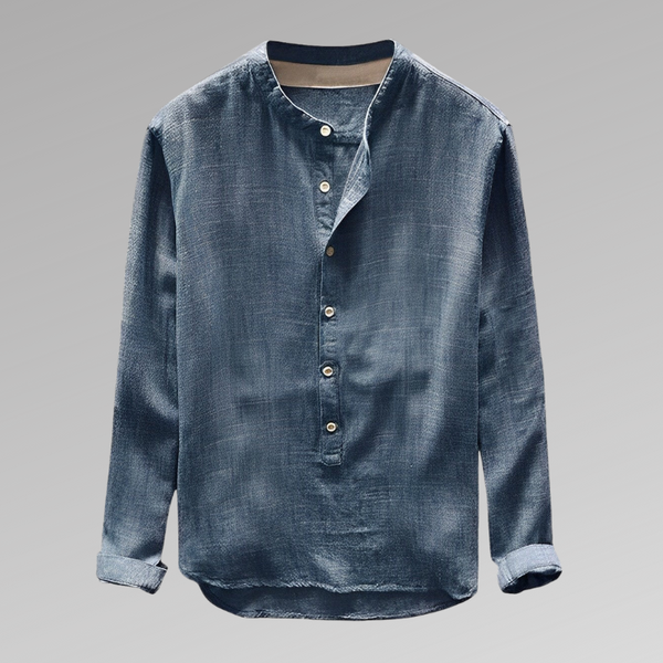 Men’s Linen Blend Henley Shirt Long Sleeve Relaxed Fit Top