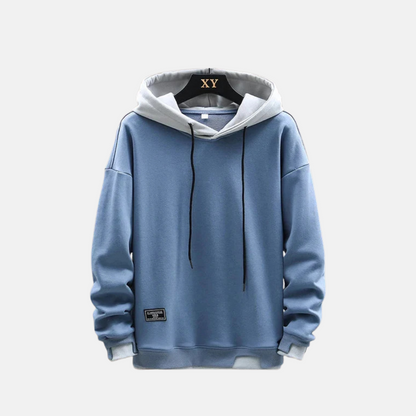 Herrhoodie – Avslappnad Passform – Bomullsblandning – Dragskohuva – Ribbade Muddar
