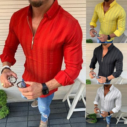 Herrskjorta - Slim Fit - Långärmad med Dragkedja - Stilren och Bekväm