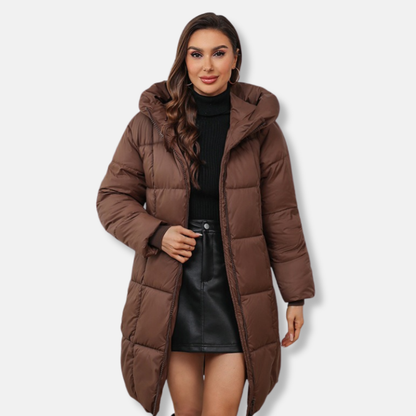 Damjacka med Huva – Slim Fit – Vadderad Quiltad – Mellanlång – Dragkedja Fram