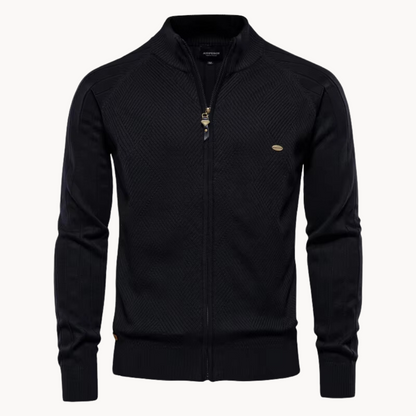 Herrjacka – Slim Fit – Stickad Ullmix – Dragkedja – Ribbad Kant – Vardagsplagg