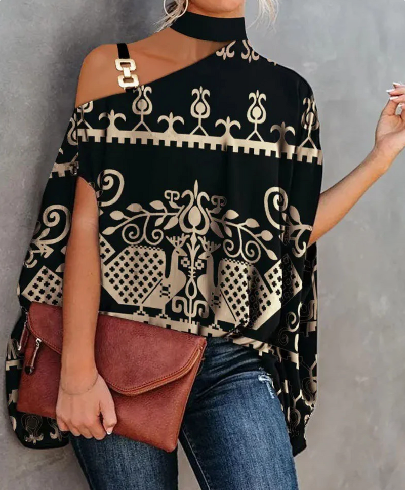 Damtop – Off-Shoulder – Avslappnad Passform – Asymmetrisk Halsringning – Lätt Tyg