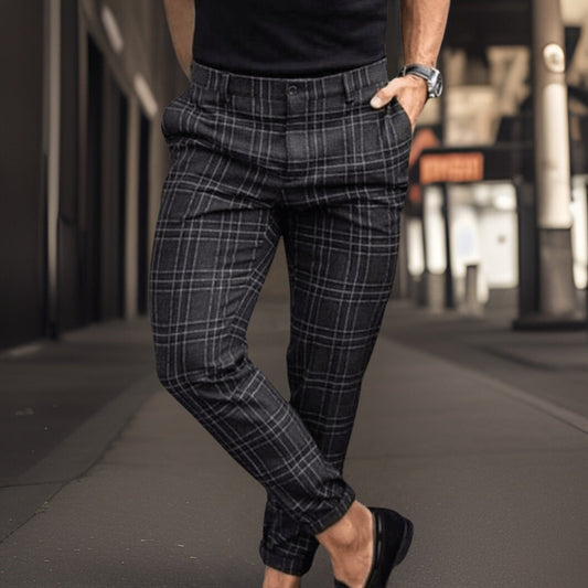 Herrchinos – Slim Fit – Rutigt Mönster – Andningsbart Tyg – Fullängd – Vardagsstil